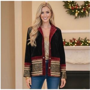 Vintage COLDWATER CREEK Jacket Women’s XL Black Velvet Brocade Trim Made USA 90s